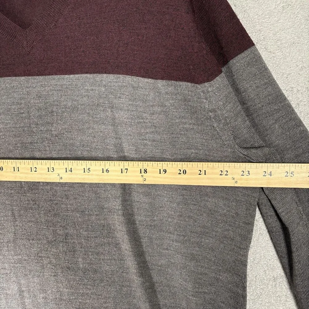 Banana Republic Mens Size XL Merino Wool Long Sleeve‎ V Neck Sweater Grey Preppy